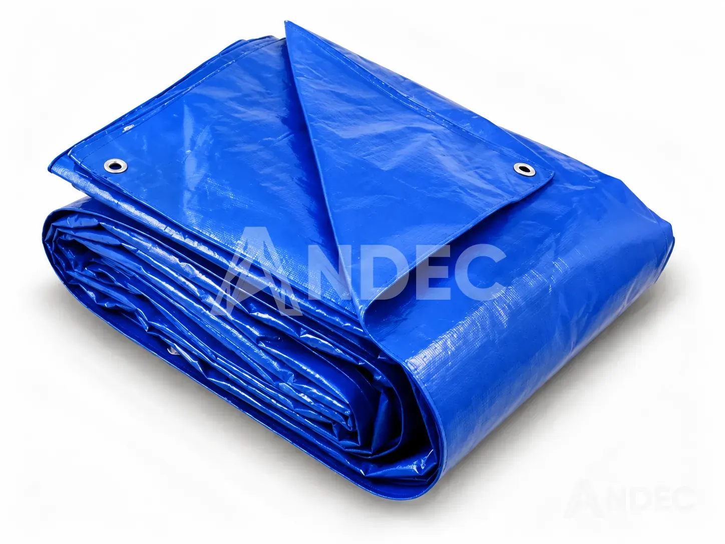 Toldo de lona PVC azul plegado con ojales metálicos reforzados