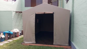 carpa modelo dos aguas 3x5 instalado en lona pvc